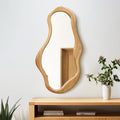 Natural Pine Wood Frame Irregular Oval Wall Mirror