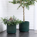 Jade Green Ribbed Tabletop Decorative Ceramic Planter, 11.4"