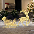 2-Piece Reindeer and Sleigh Outdoor Holiday Decoration Set with Lights and Timer