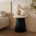 Light Wood Finish Top with Black Base Manufactured Wood Round Side Table