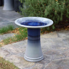 Crest Ceramic Garden Bird Bath, Blue Ombre, 18"