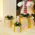 3-Pc Lighted White Snowflake Fabric Gift Box Set Outdoor Holiday Decoration