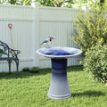 Dark Blue Waves Glazed Ceramic Pedestal Birdbath, 18"