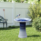 Dark Blue Waves Glazed Ceramic Pedestal Birdbath, 18"