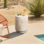 Travertine Style Round MgO Patio Side Table, 18.3"