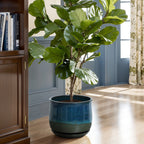 Blue Green Ombre Round Decorative Ceramic Garden Bowl, 12"