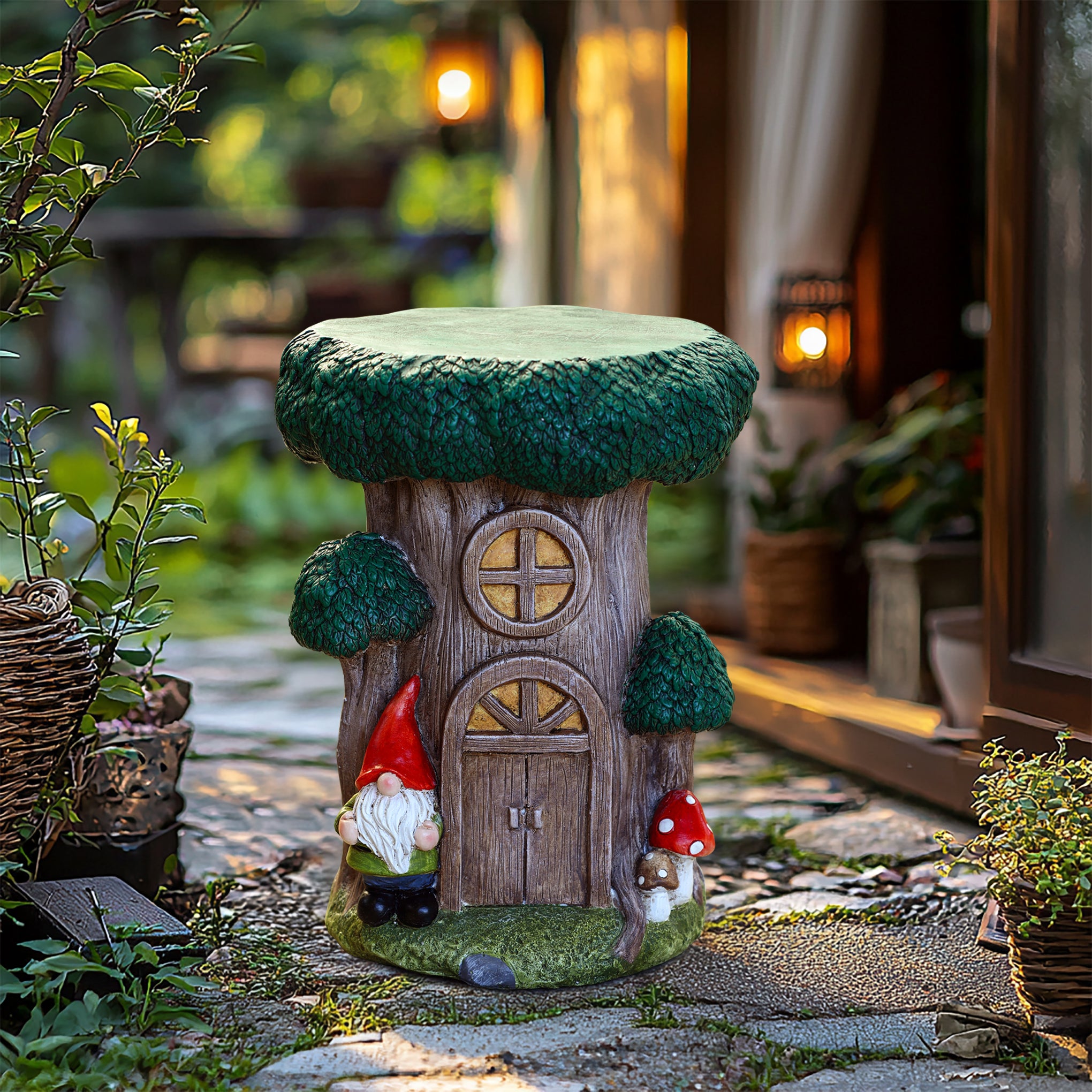 Gnome Tree Stump MgO Indoor and Outdoor Sculpture Side Table