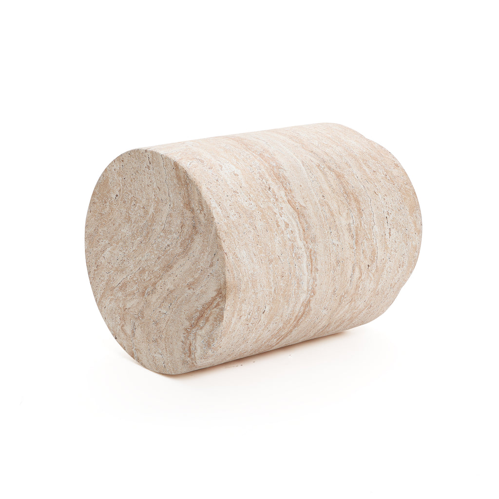 Travertine Style Round MgO Patio Side Table, 18.3"