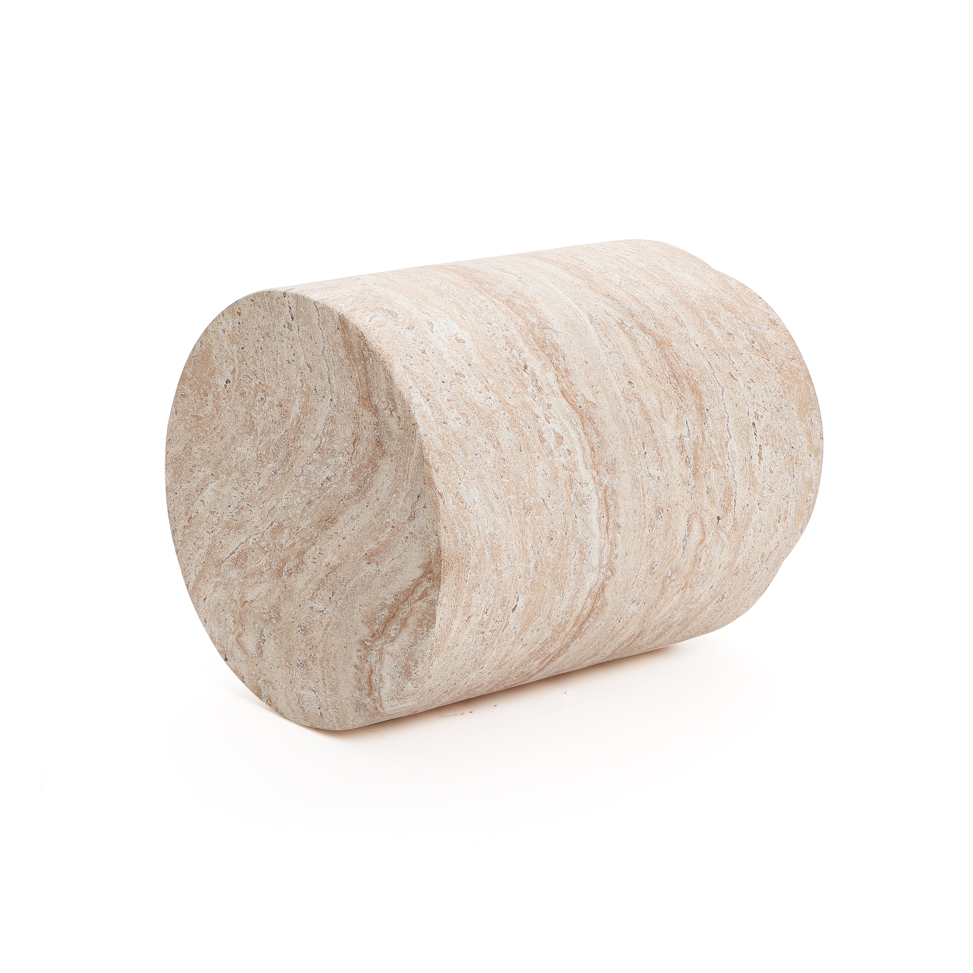 Travertine Style Round MgO Patio Side Table, 18.3"
