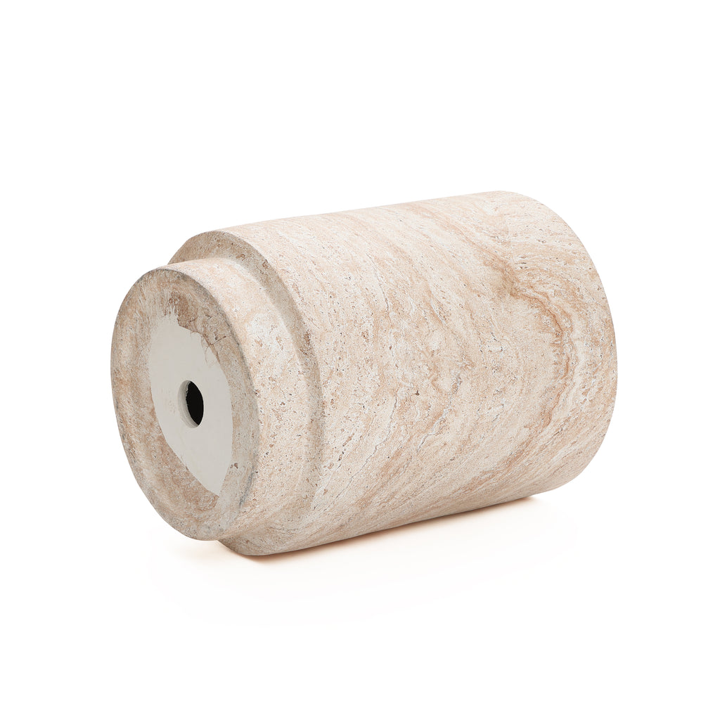Travertine Style Round MgO Patio Side Table, 18.3"
