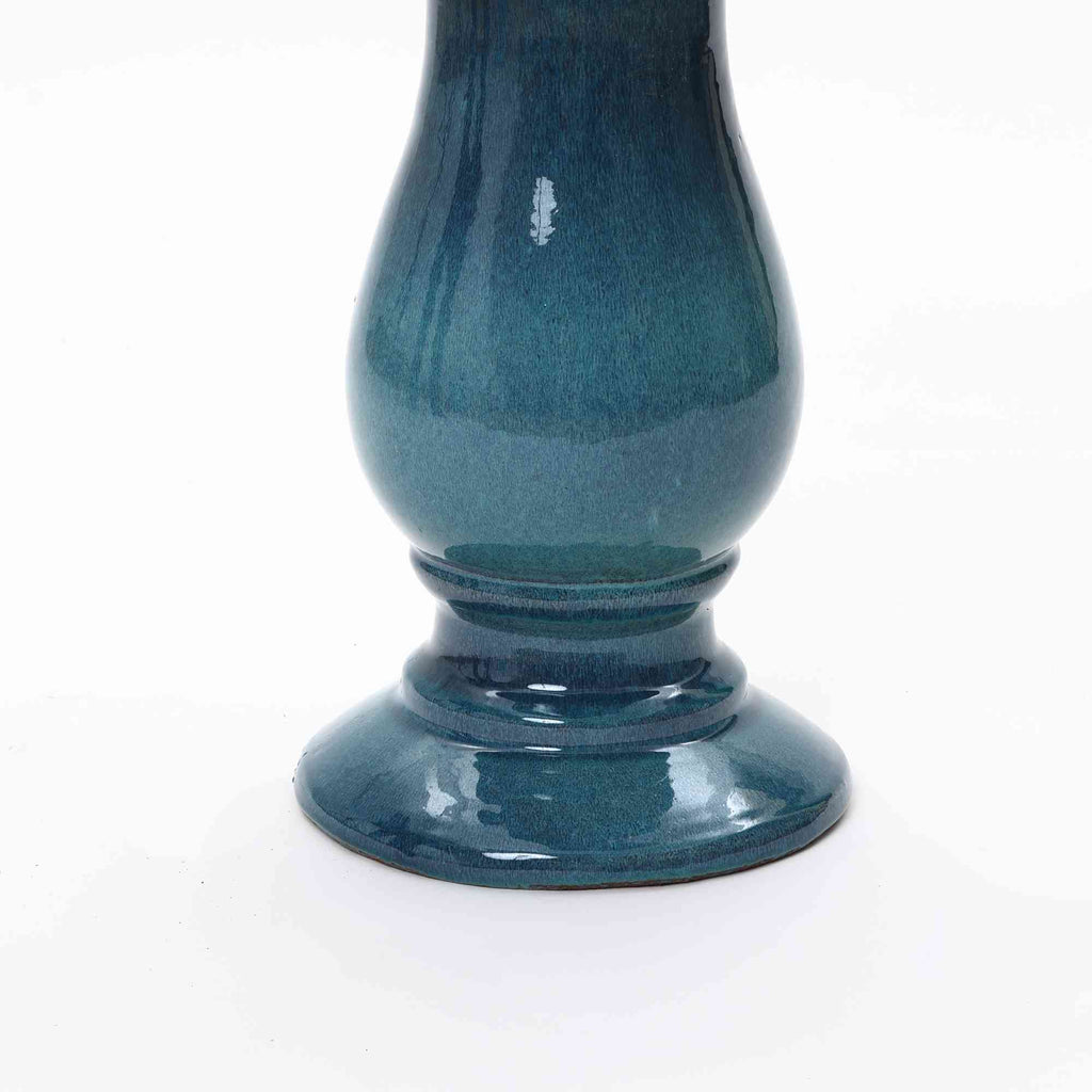 Lotus Ceramic Garden Bird Bath, Blue-Green, 22"