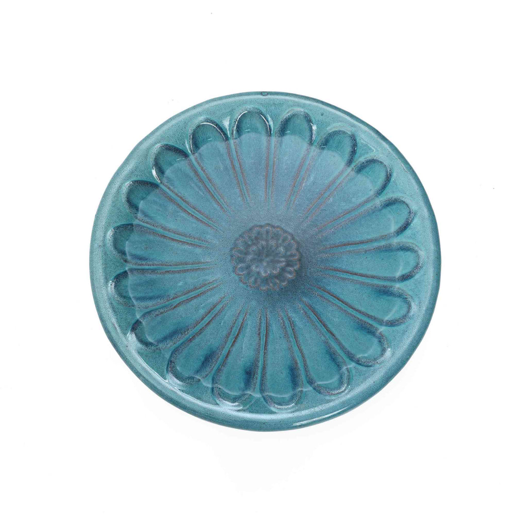 Lotus Ceramic Garden Bird Bath, Blue-Green, 22"