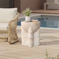 Marbled Brown Round MgO Pedestal Side Table, 18.3"