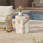 Marbled Brown Round MgO Pedestal Side Table, 18.3"