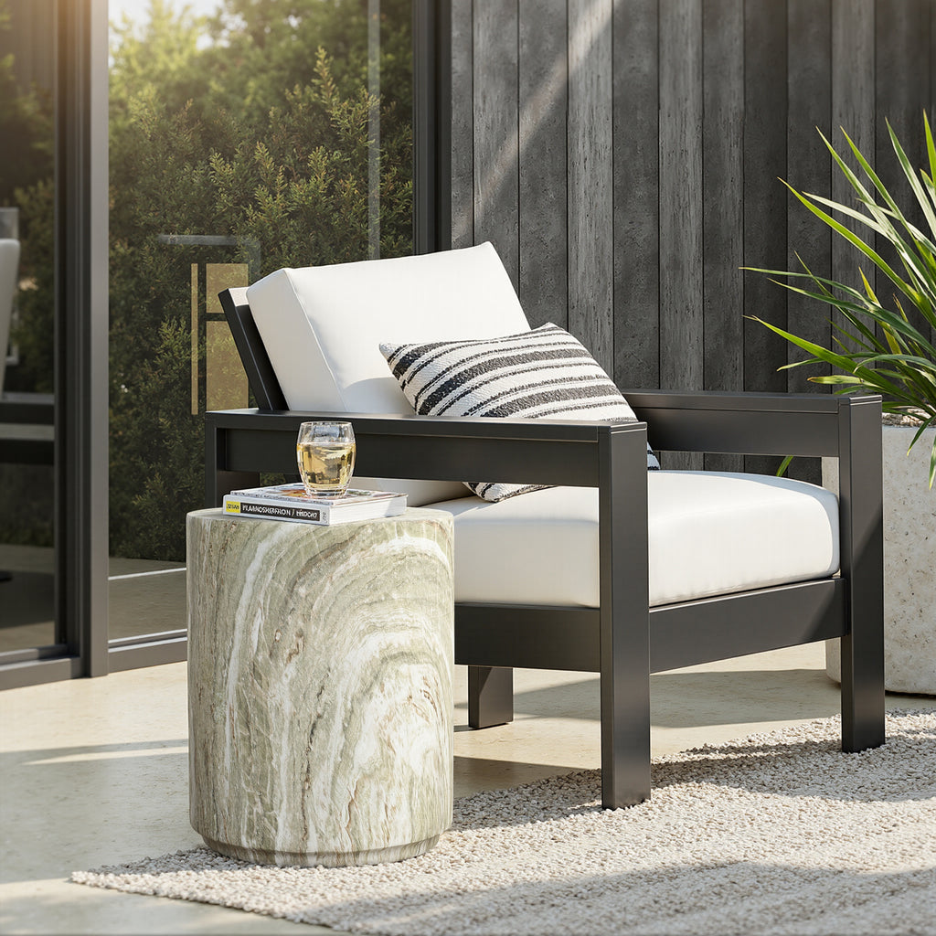 Marbled Green and White MgO Patio Side Table, 17.9"