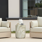 Marbled Green and White MgO Patio Side Table, 17.9"