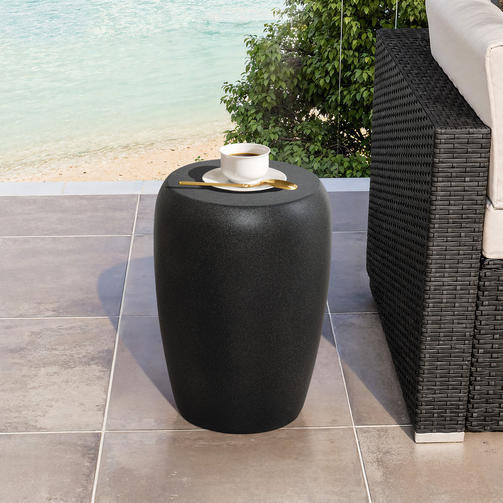Black and Gold Round MgO Patio Accent Side Table, 19.5"