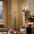 5Ft Artificial Baby's Breath Tree with Pink Flowers and 300 Micro LED Lights