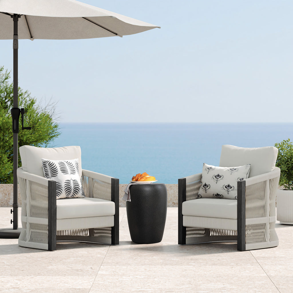 Black and Gold Round MgO Patio Accent Side Table, 19.5"