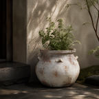 Cauldron MgO Planter, Distressed Off-White, 15"