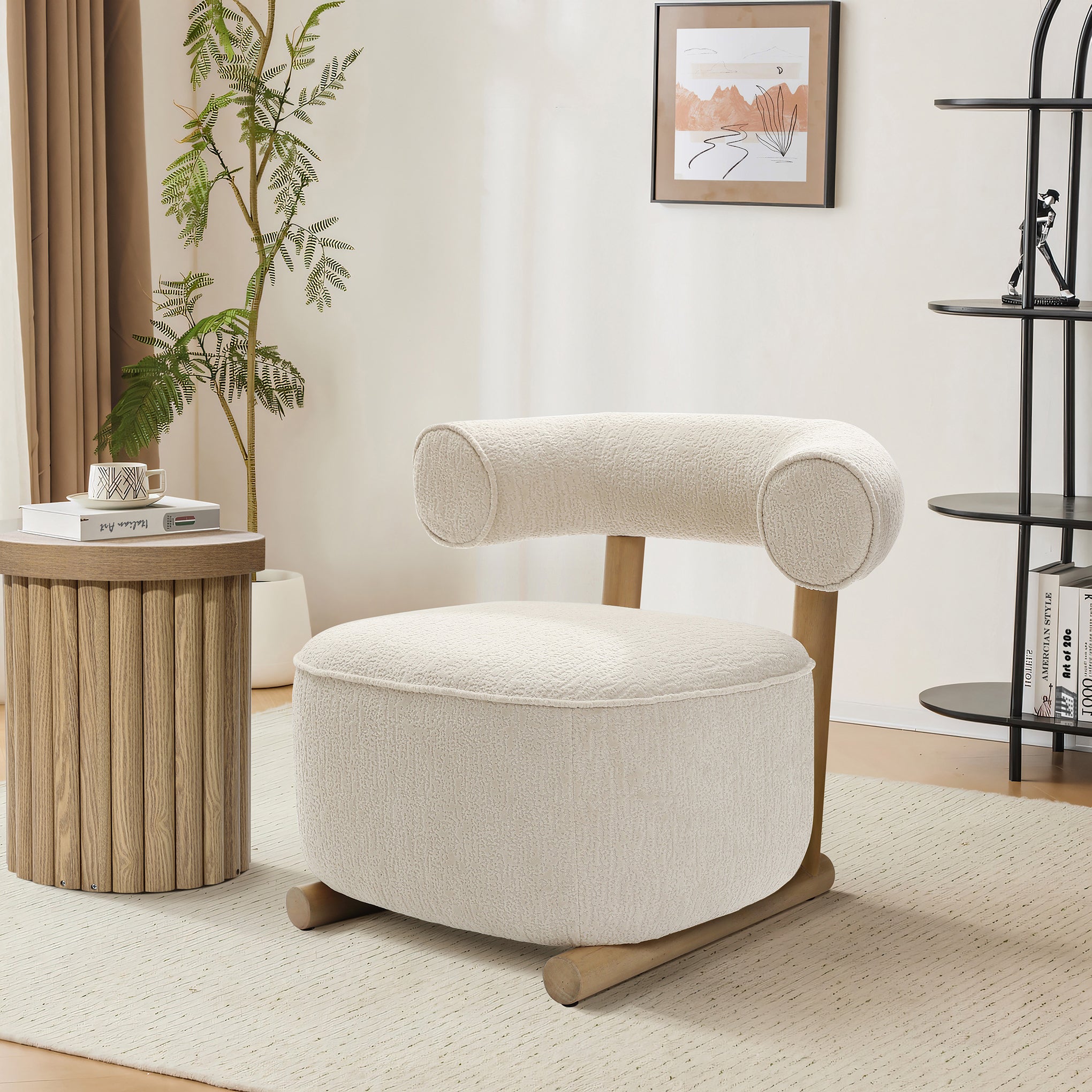 Upholstered Cream Modern U-Shape Back Accent Chair
