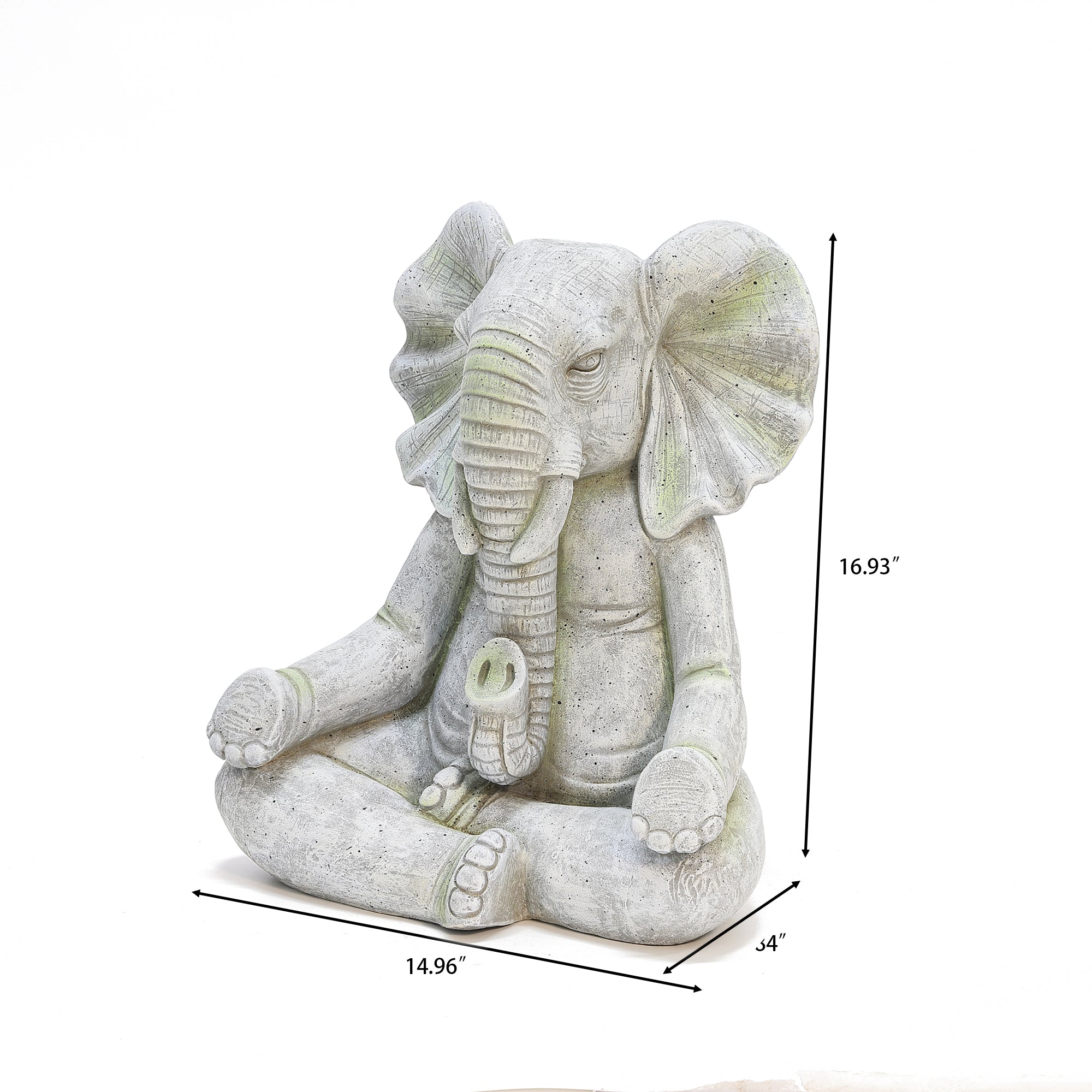 Meditating Elephant Gray MgO Outdoor Statue, 16.5"
