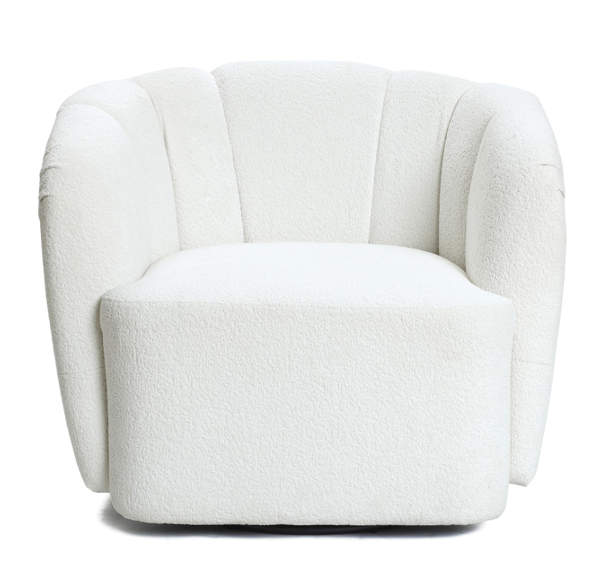 Modern Upholstered Ivory Boucle Swivel Barrel Accent Chair