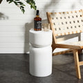 Rustic Off White Round MgO Patio Coffee Table, 16"