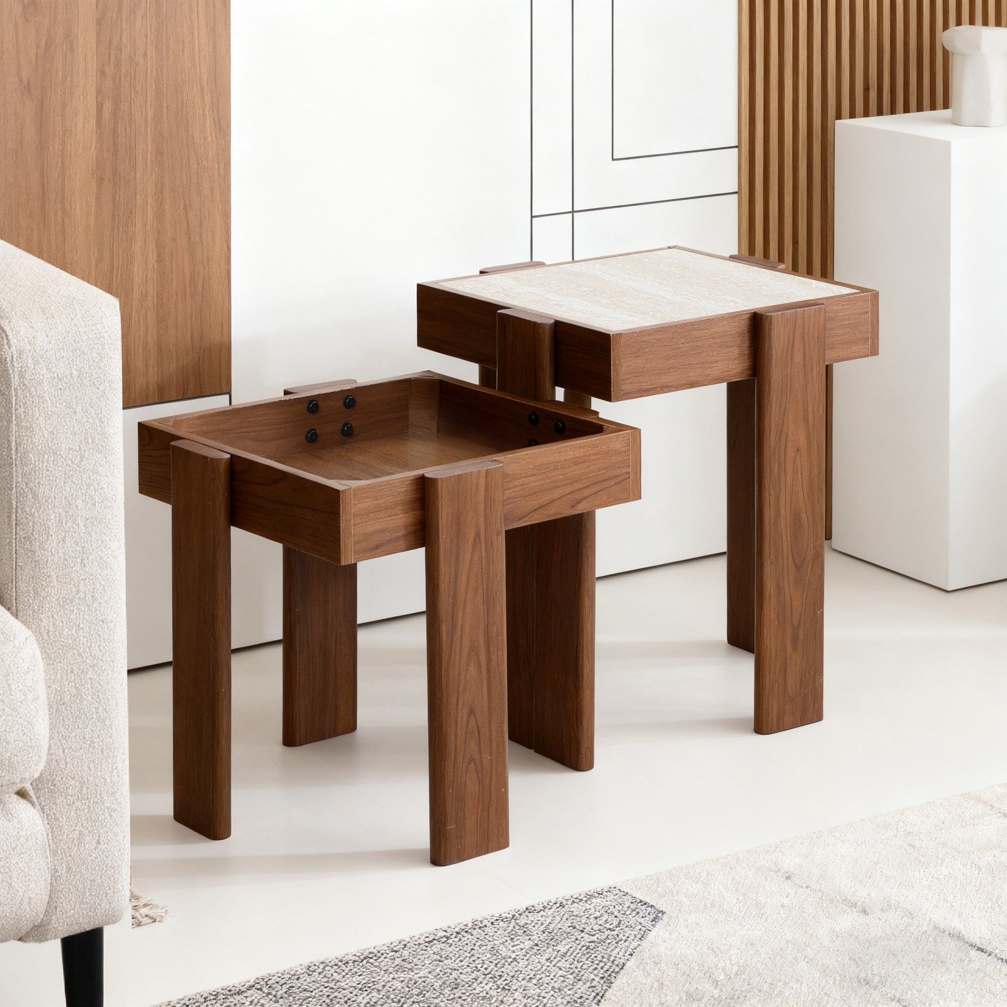 2-Tier Farmhouse Side Table, Engineered Wood Sofa or Bedside Storage Stand