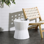 Rustic Off White Round MgO Patio Side Table, 20"