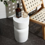 Rustic Off White Round MgO Patio Coffee Table, 16"