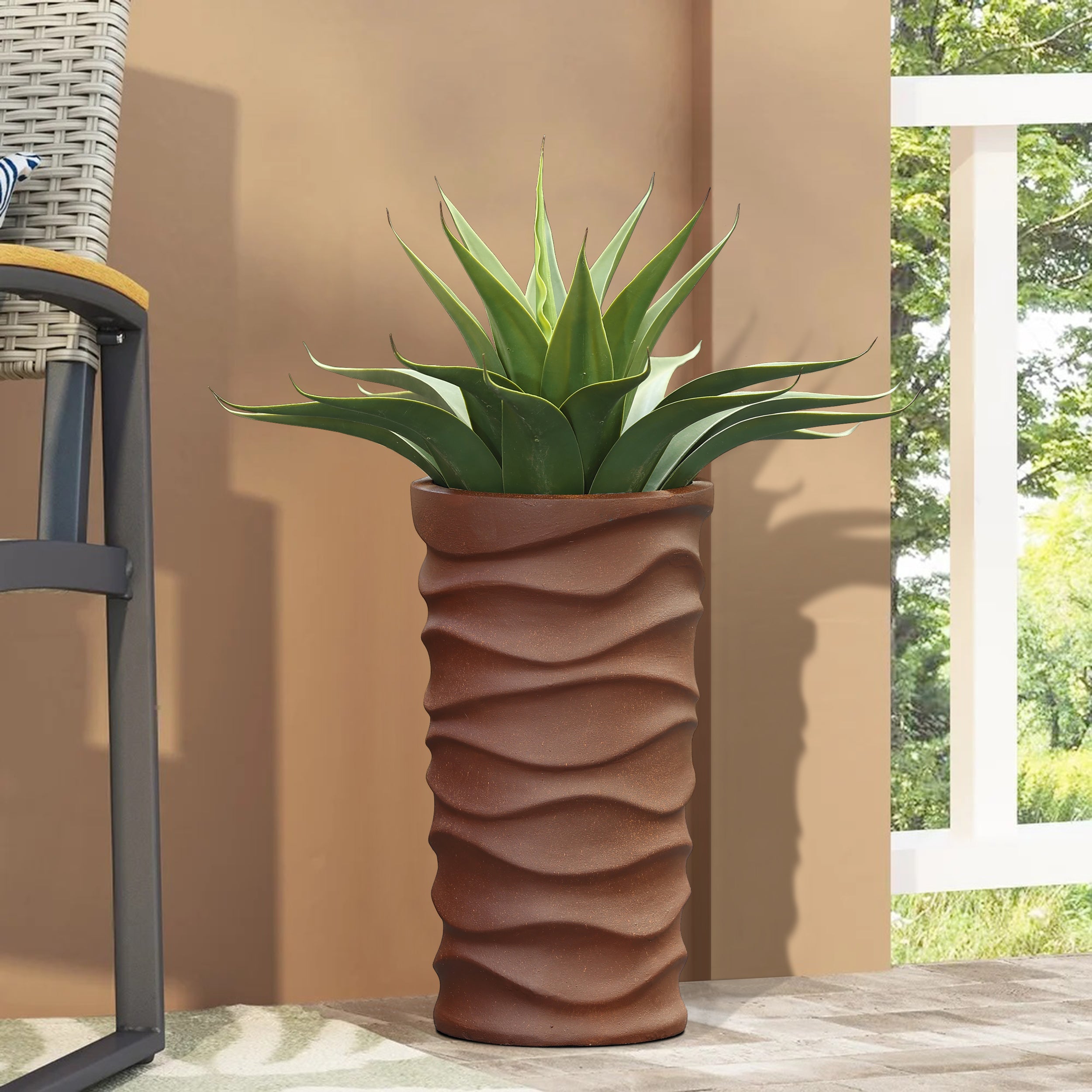 18in. H Brown Wavy Tall MgO Planter – havencrest