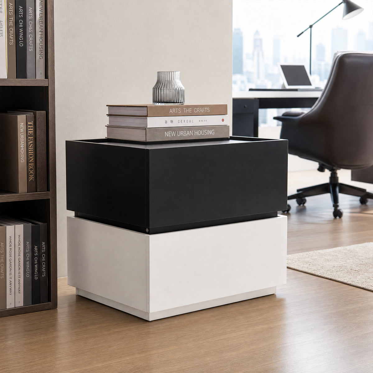 Color-Blocked 2-Drawer Side Table Black & White
