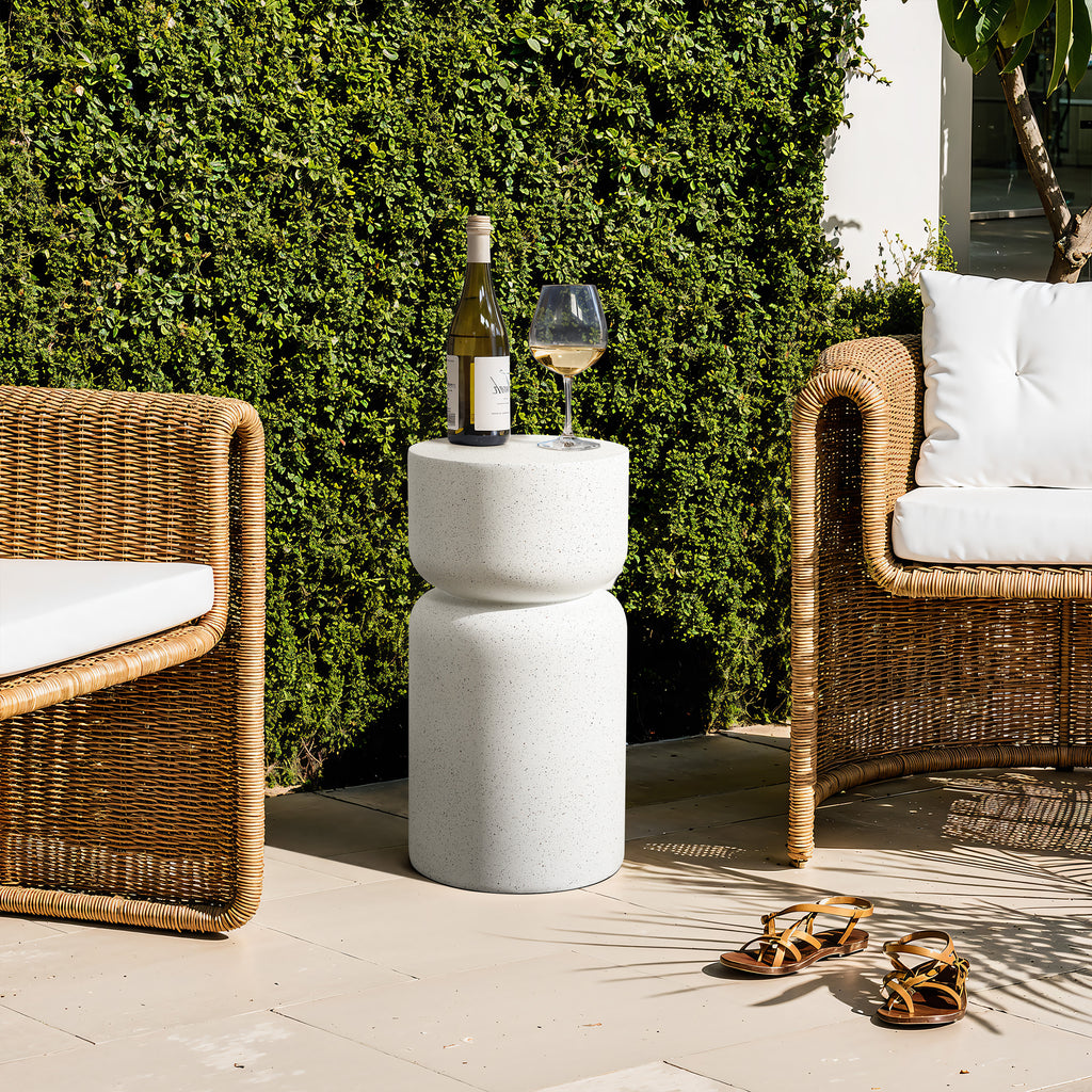 Rustic Off White Round MgO Patio Coffee Table, 16"