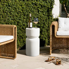Rustic Off White Round MgO Patio Coffee Table, 16"