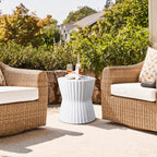 Rustic Off White Round MgO Patio Side Table, 20"