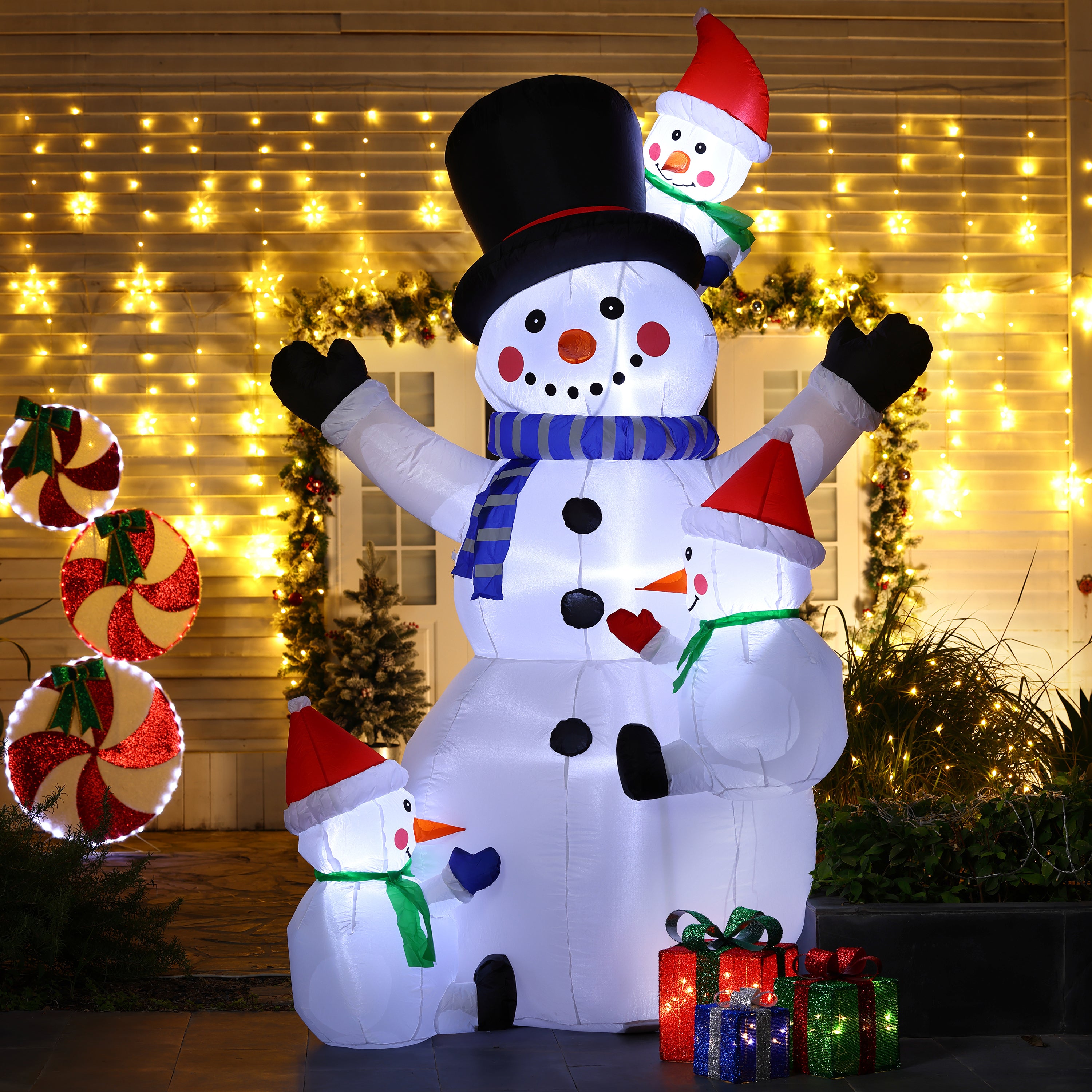 8.5Ft Snowman and Snow Kids Inflatable with LED Lights