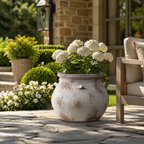Cauldron MgO Planter, Distressed Off-White, 15"