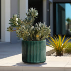 Jade Green Ribbed Ceramic Indoor Outdoor Garden Planter, 13.8"