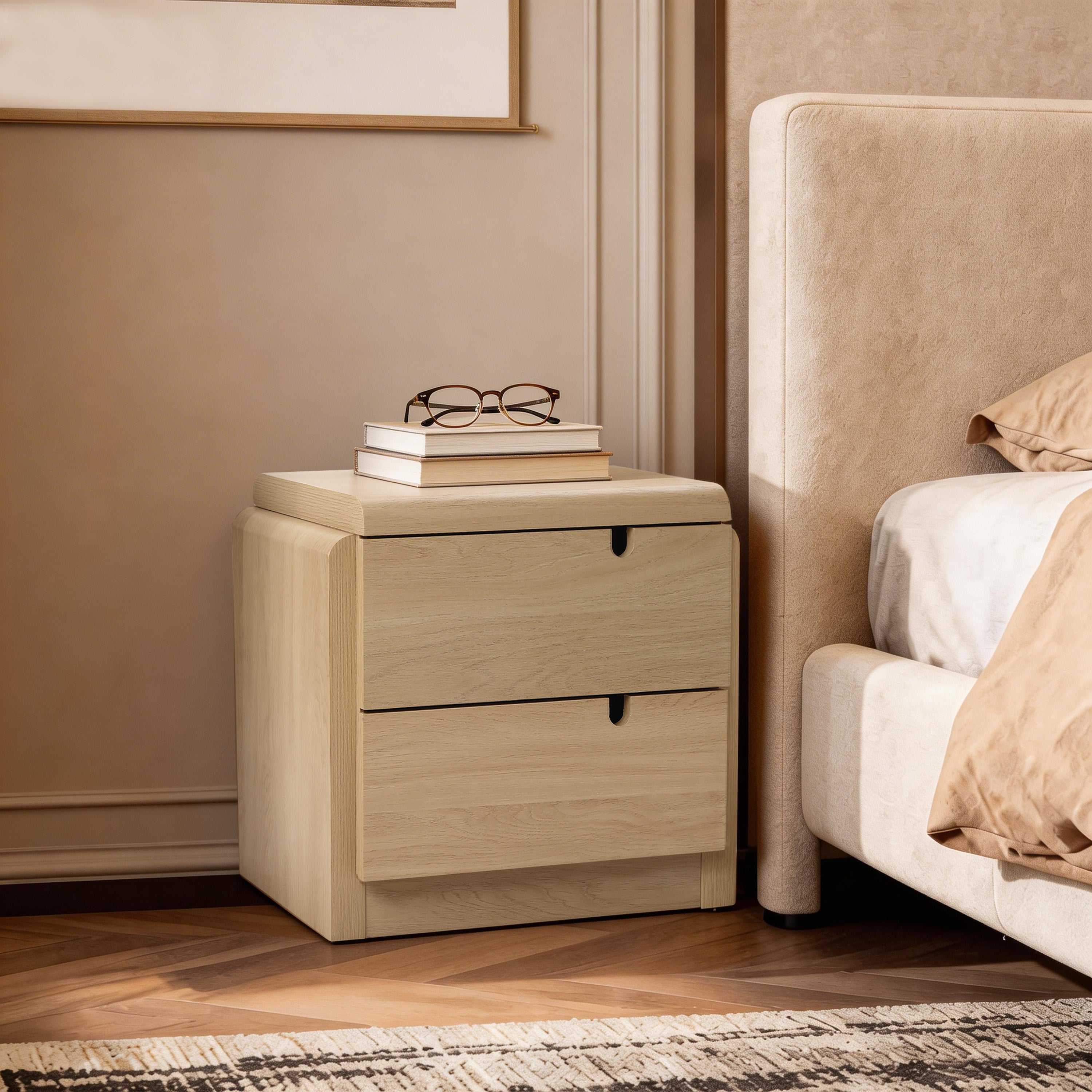 White Oak Mid-Century 2-Drawer Nightstand, 20.5'' Engineered Wood Accent Table