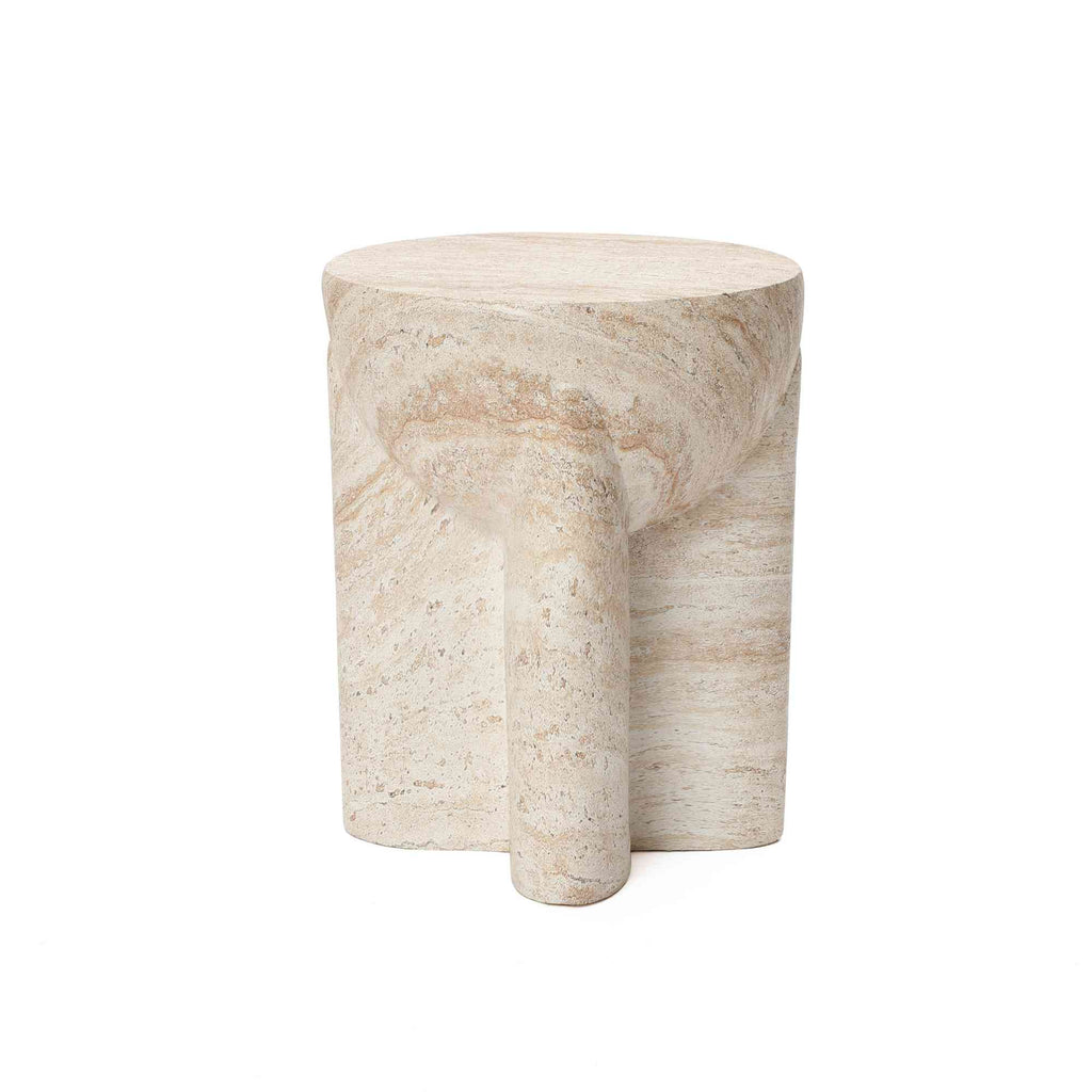 Ebb Pedestal Round MgO Side Table, Marbled Brown-White