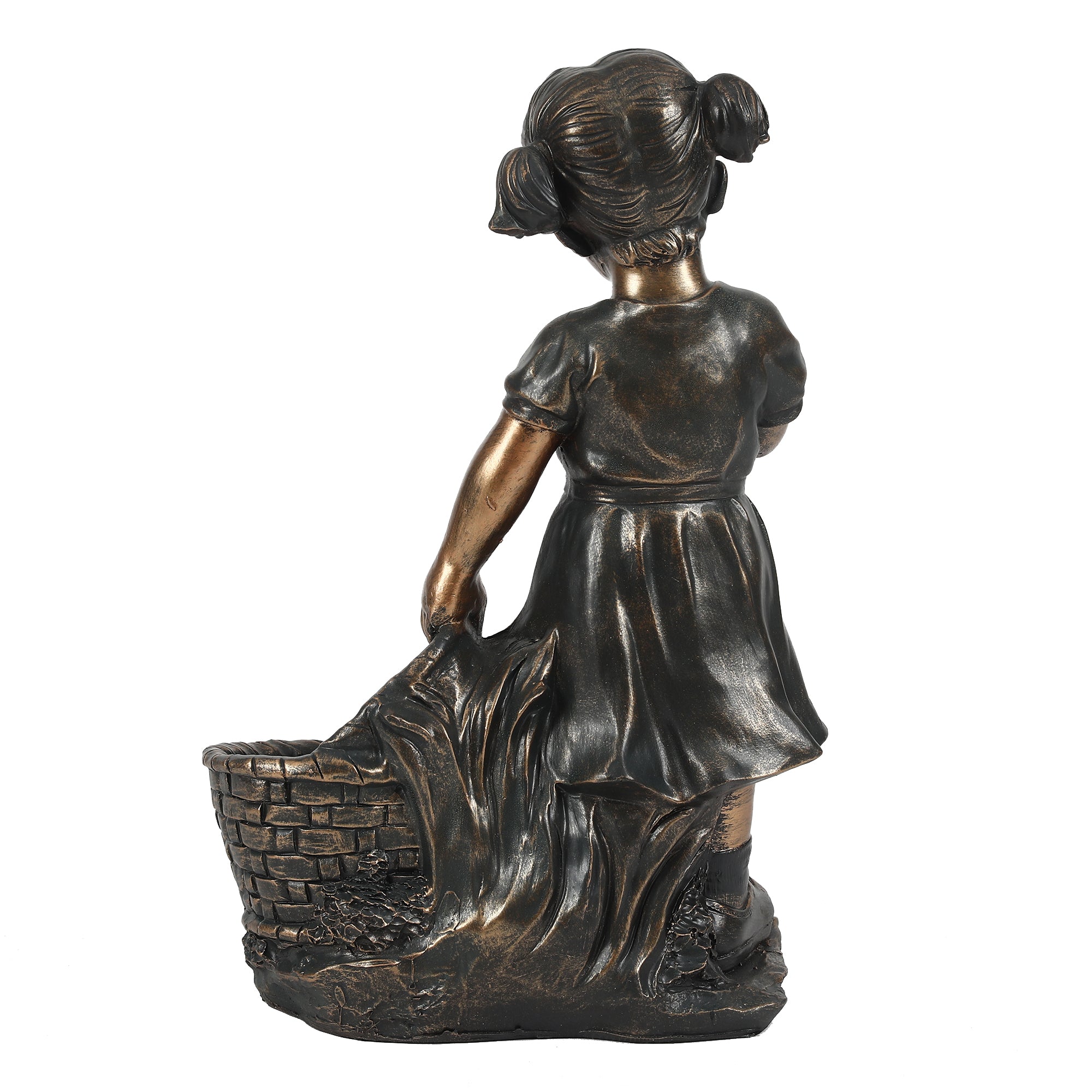 Girl Picking Flowers and Plant Holder Garden Statue