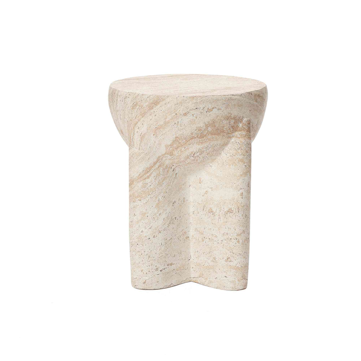 Ebb Pedestal Round MgO Side Table, Marbled Brown-White