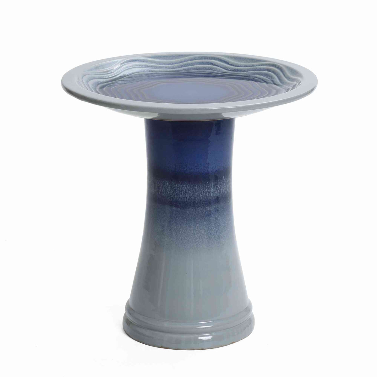 Crest Ceramic Garden Bird Bath, Blue Ombre, 18"