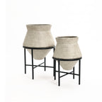Metal Cachepot Cauldron Set, Beige, 13" & 16"