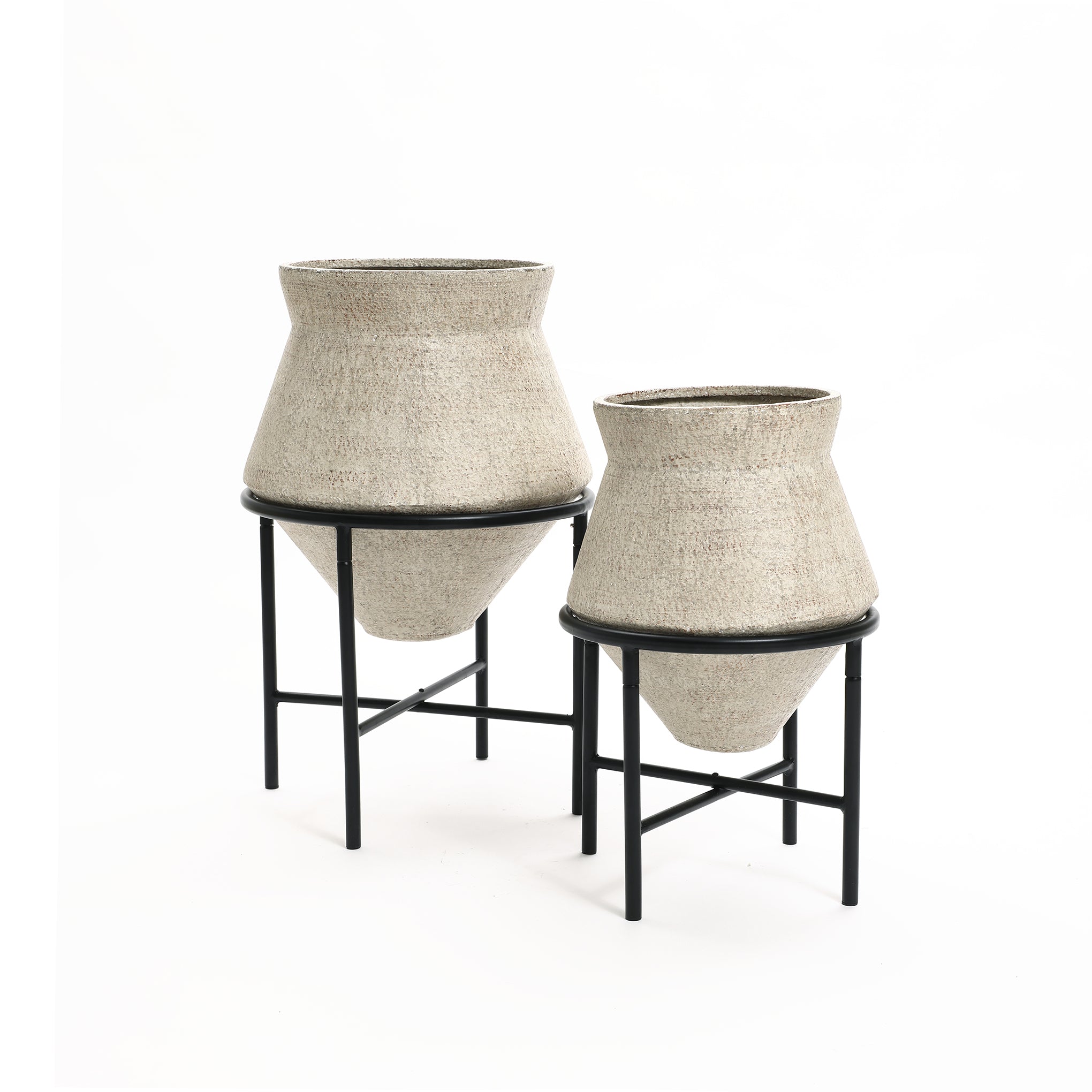 Metal Cachepot Cauldron Set, Beige, 13" & 16"