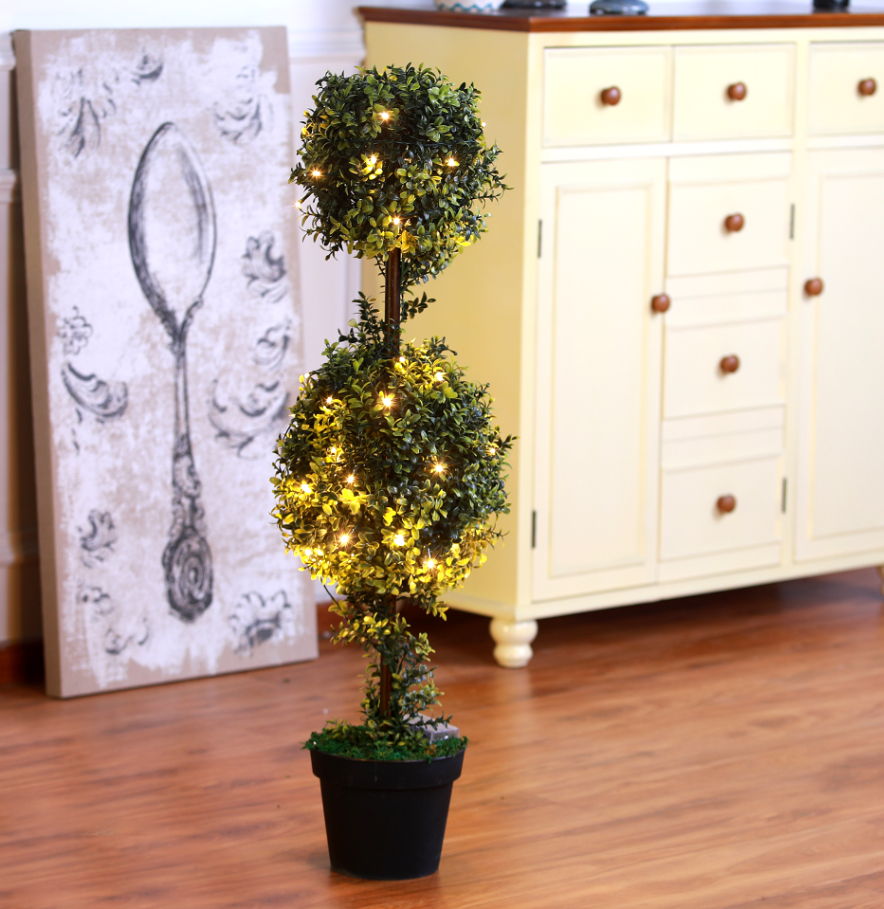 Orchid Double Ball Topiary 40"H with LED String Light