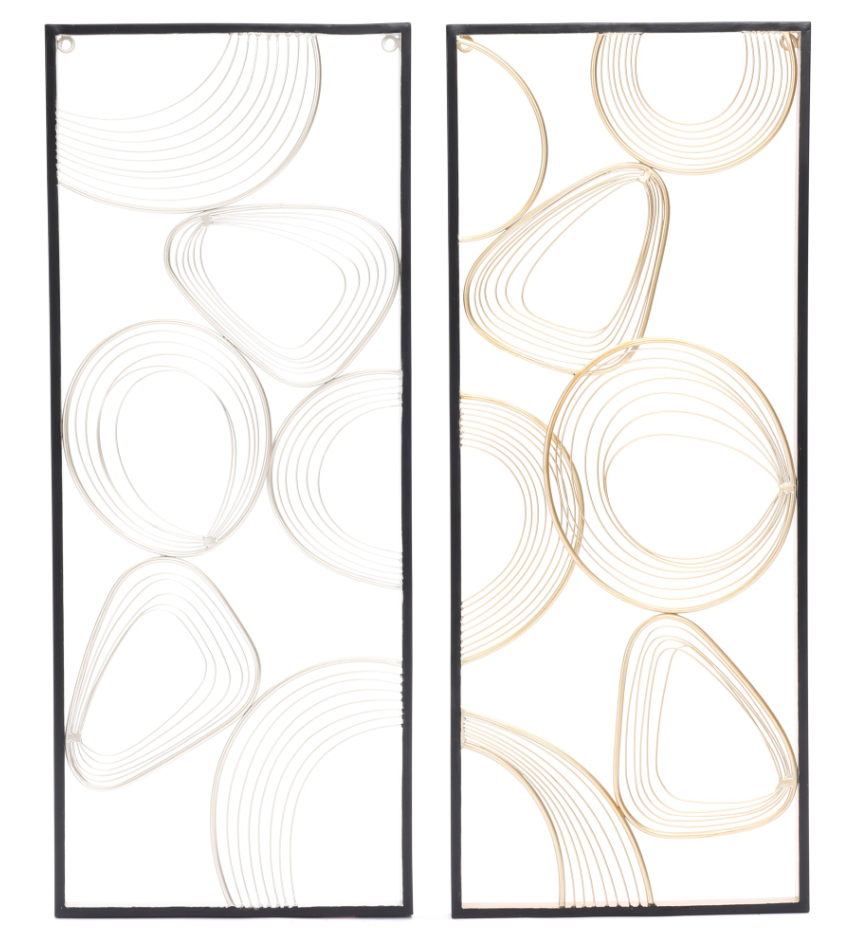 Gold and Silver Abstract Rectangular Metal Wall Decor, Set of 2