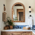 Natural Wood Frame Arch Rectangle Wall Mirror, 35.4” Tall Rustic Home Decor