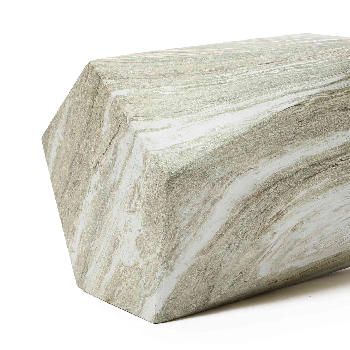 Jasper Pentagonal MgO Side Table, Marbled Green-White
